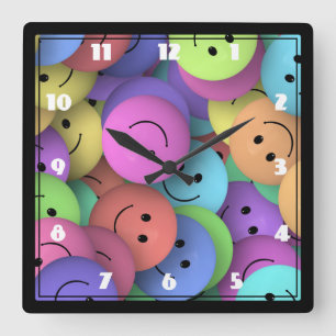 Horloge Carrée Rainbow of Colorful Happy Faces