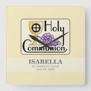 Horloge Carrée Raisins de première communion et coupe, personnali