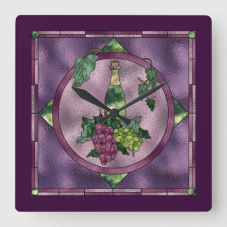 Horloge Carrée Raisins et vin à l'horloge violette
