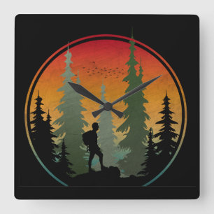 Horloge Carrée Randonnée au coucher du soleil Forêt Nature