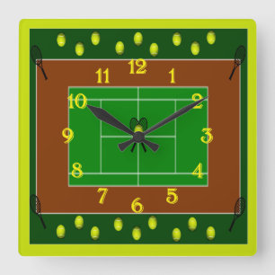 Horloge Carrée Raquettes de court de tennis et de tennis