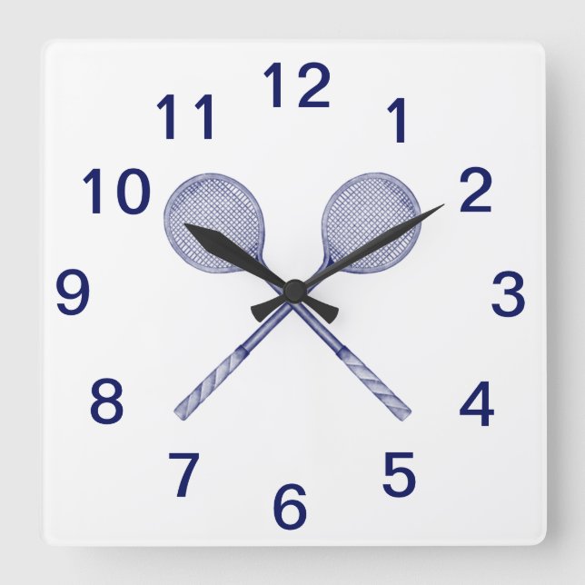 Horloge Carrée Raquettes de squash croisées Bleu (Recto)