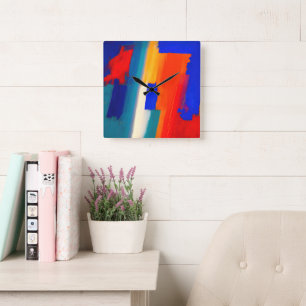 Horloge Carrée "Raspberry Rhapsody" Art Abstrait