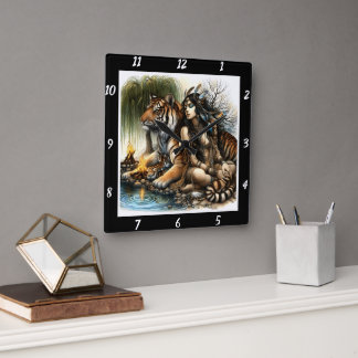 Horloge Carrée Rassemblement autochtone : La force du tigre Feu s