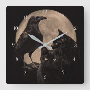 Horloge Carrée Raven Black Cat Magie