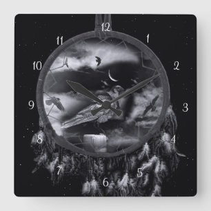 Horloge Carrée Ravens Crows dans Dreamcatcher Super Cool