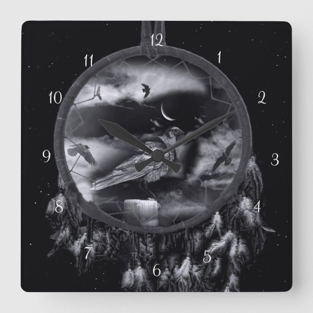 Horloge Carrée Ravens Crows dans Dreamcatcher Super Cool (Recto)