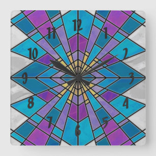 Horloge Carrée Rayon en verre de teint bleu et violet