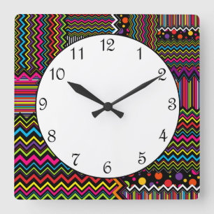 Horloge Carrée Rayure pointillée en zig zag tissé