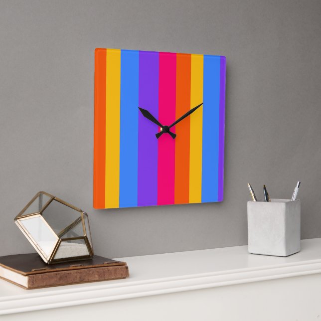 Horloge Carrée Rayures arc-en-ciel (Bureau)