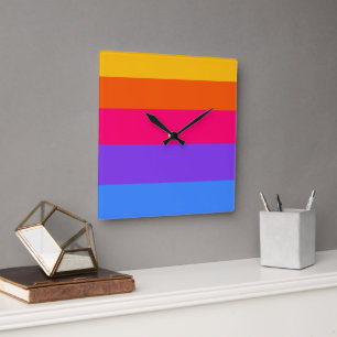 Horloge Carrée Rayures arc-en-ciel