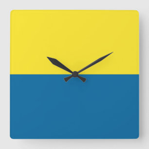 Horloge Carrée Rayures Bleu et jaune Personnalisable