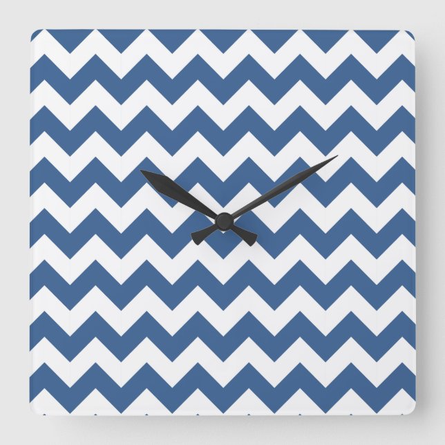 Horloge Carrée Rayures Chevron Bleu Moderne (Recto)
