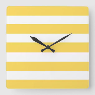 Horloge Carrée Rayures jaunes et blanches de transat