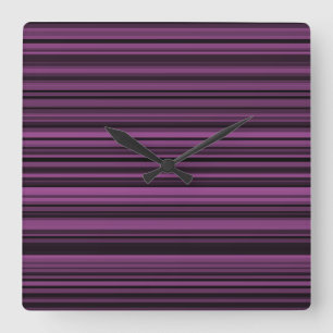 Horloge Carrée Rayures noires violettes abstraites