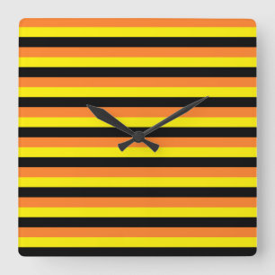 Horloge Carrée Rayures oranges, jaunes et noires