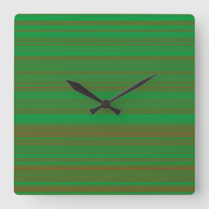 Horloge Carrée Rayures Vert Marron