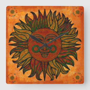 Horloge Carrée Récolte de grunge New Age Sun