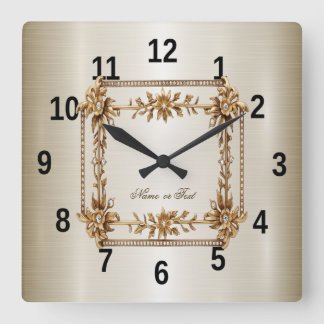 Horloge Carrée Rectangle doré Fleurs Dimonées brillantes