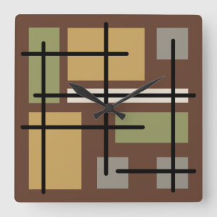 Horloge Carrée Rectangles du Moyen-siècle Carré Brown multicolore
