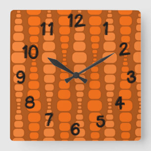 Horloge Carrée Rectangles orange arrondies
