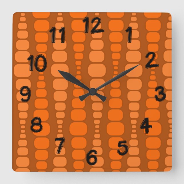Horloge Carrée Rectangles orange arrondies (Recto)