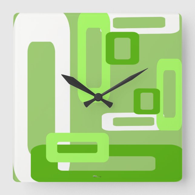 Horloge Carrée Rectangles stylisées vert/blanc (Recto)