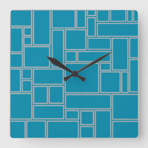 Horloge Carrée Rectangles turquoises