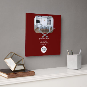 Horloge Carrée Red Ajouter Logo Custom Text Promotion Company Pho