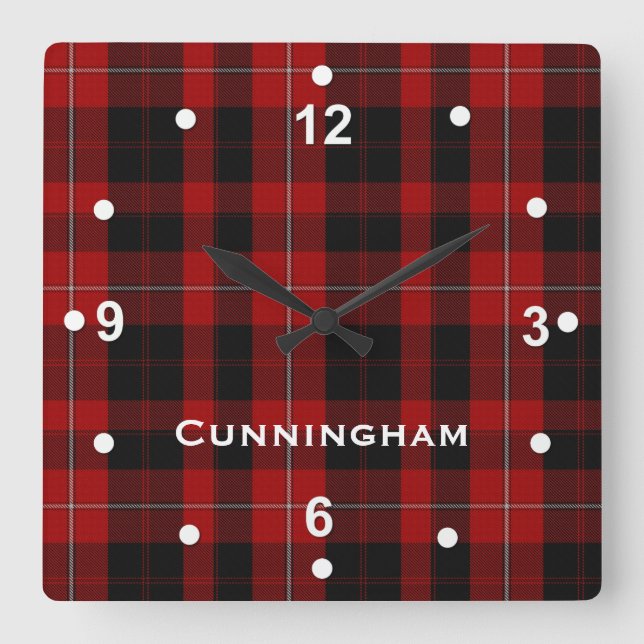 Horloge Carrée Red and Black Cunningham Tartan Plaid Clock (Recto)