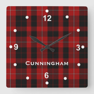 Horloge Carrée Red and Black Cunningham Tartan Plaid Clock
