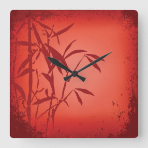 Horloge Carrée Red bamboo grunge square clock