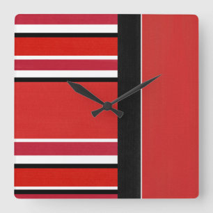 Horloge Carrée Red Black White Stripes Block