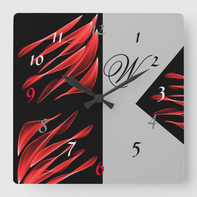 Horloge Carrée Red Brush Shades Black Pattern (Recto)