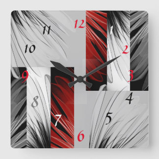 Horloge Carrée Red Brush Shades Black Pattern