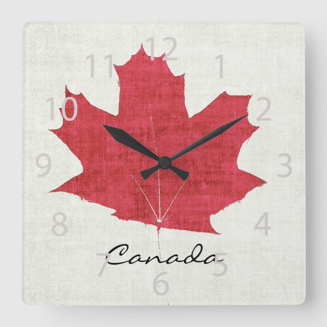 Horloge Carrée red Canadian maple leaf clock (Recto)