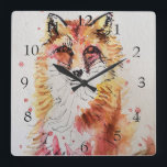 Horloge Carrée Red Fox Cute Art Whimsical Woodland Animal<br><div class="desc">Red Fox Cute Art Whimsical Woodland Watercolour Painting Animal Room Decor Clock. Designed from my original painting art.</div>