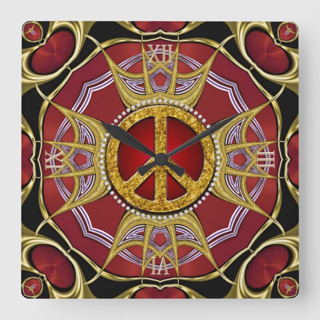 Horloge Carrée Red Gold Royale Peace Love Clock (Recto)