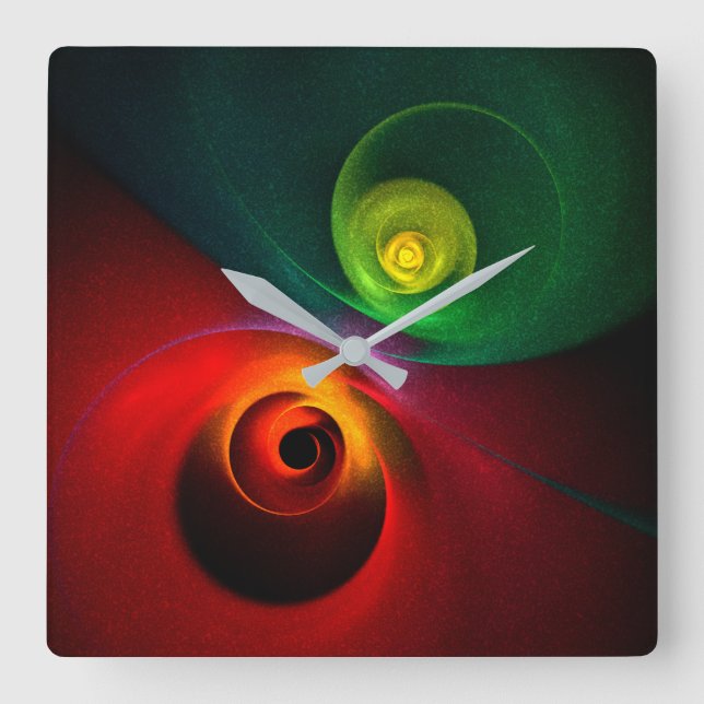Horloge Carrée Red Green Yin Yang Moderne Motif d'art Abstrait #2 (Recto)