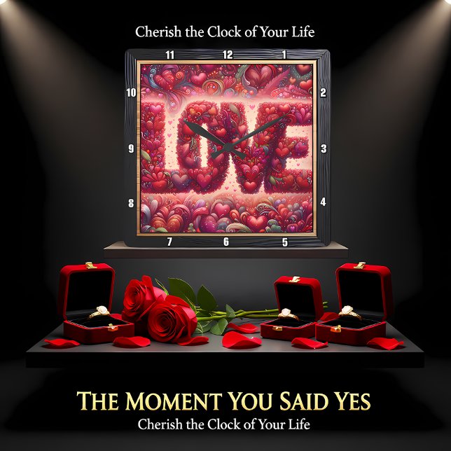 Horloge Carrée Red Heart Mosaic Love Wall (Créateur téléchargé)