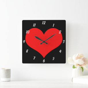 Horloge Carrée Red Heart Motif Black Cute Valentine's Day Cadeau