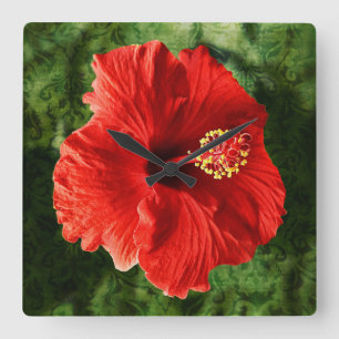 Horloge Carrée Red Hibiscus