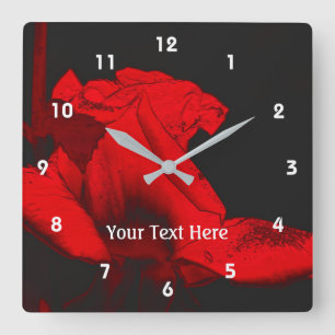 Horloge Carrée Red Hot Rosebud Flower Art