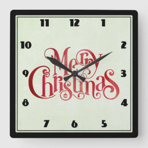 Horloge Carrée Red Joyeux Noël Typographie Festive Police