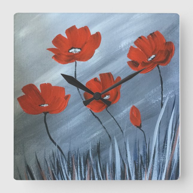 Horloge Carrée Red Poppies (Recto)