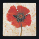 Horloge Carrée Red Poppy Portrait<br><div class="desc">Red Poppy Portrait I by Tim OToole. Features a single vivid-red poppy against a neutral background.</div>