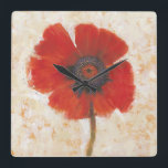 Horloge Carrée Red Poppy Portrait<br><div class="desc">Red Poppy Portrait I by Tim OToole. Features a single vivid-red poppy against a neutral background.</div>