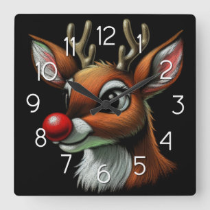 Horloge Carrée Red Reindeer Nose Rudolph