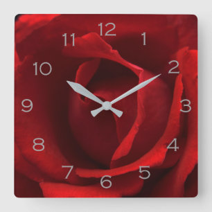 Horloge Carrée Red Rose Grey Numbers