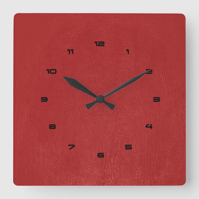 Horloge Carrée Red Vintage Faux Leather Texture (Recto)